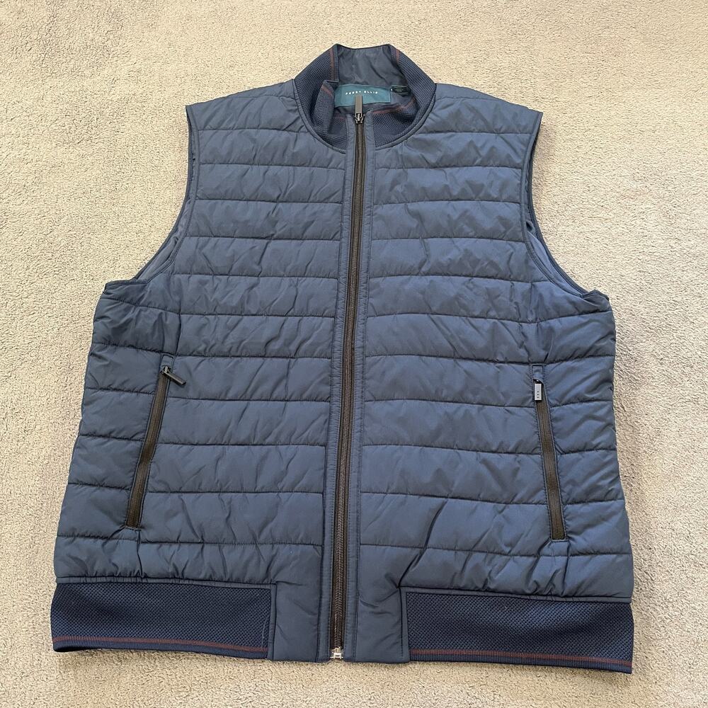 Perry Ellis Blue Quilted Insulated Puffer Vest Full Zip Outdoor Men's Size XL